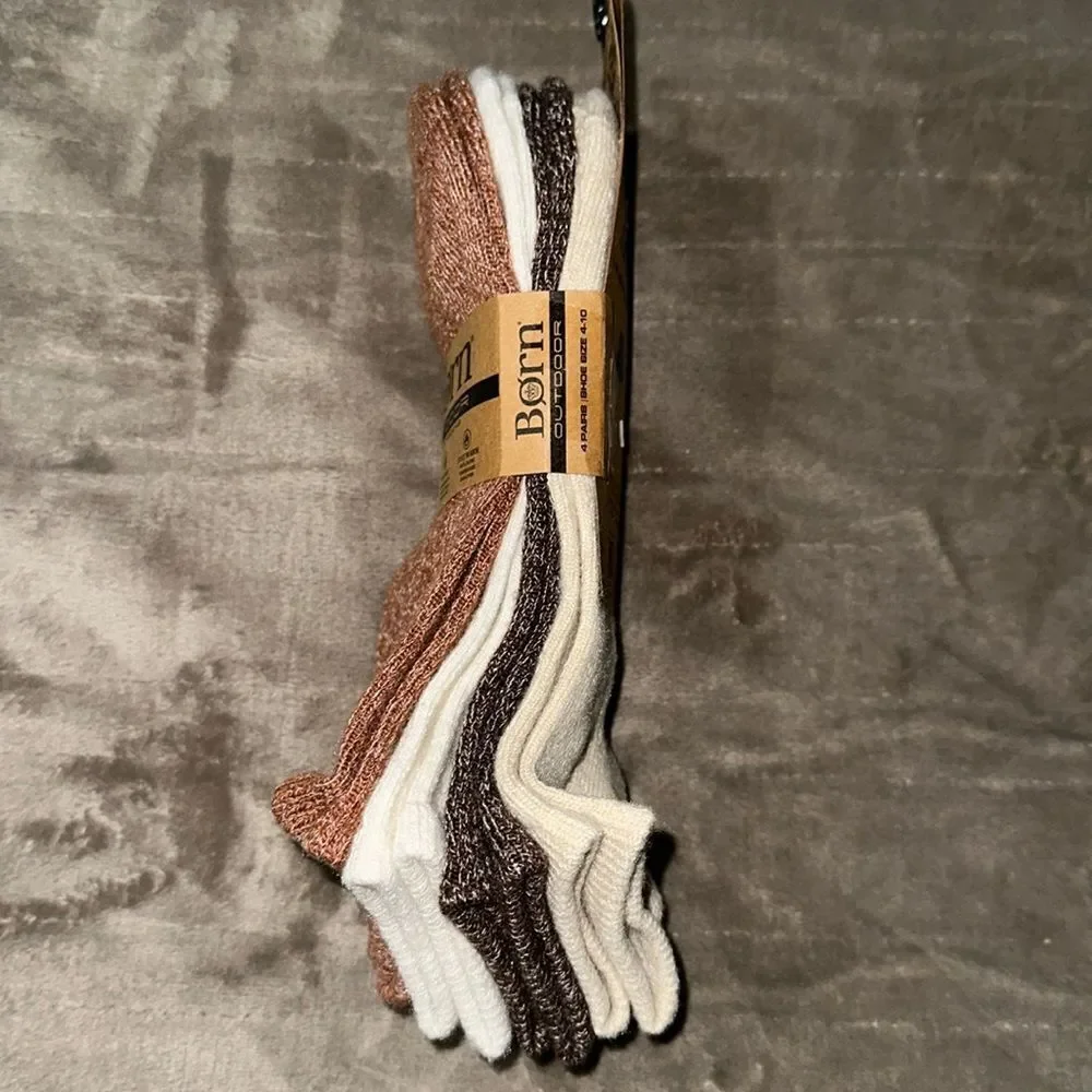 BORN Earth Tones Ivory Brown White US W 4-10 Super Soft Quarter Socks Pack of 4